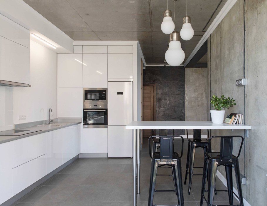 Белая кухня лофт