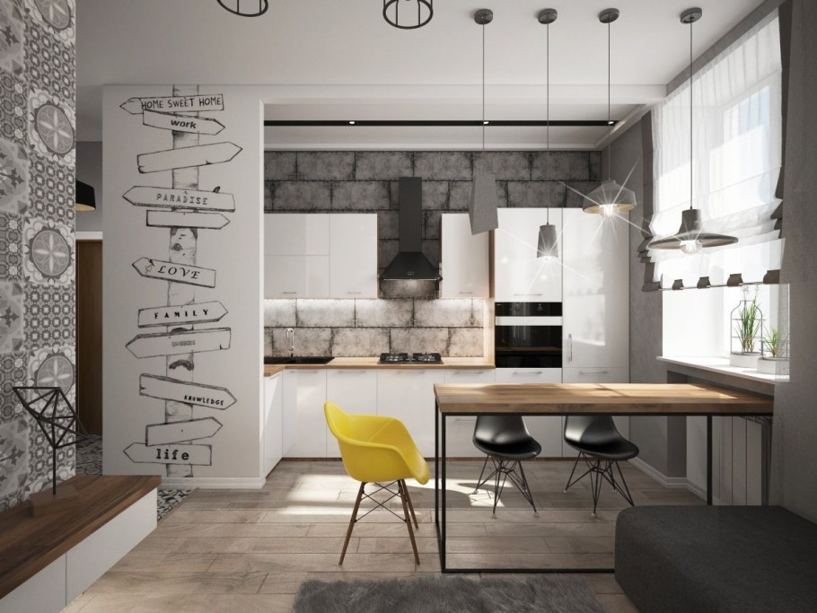 Кухня с элементами лофта в интерьере