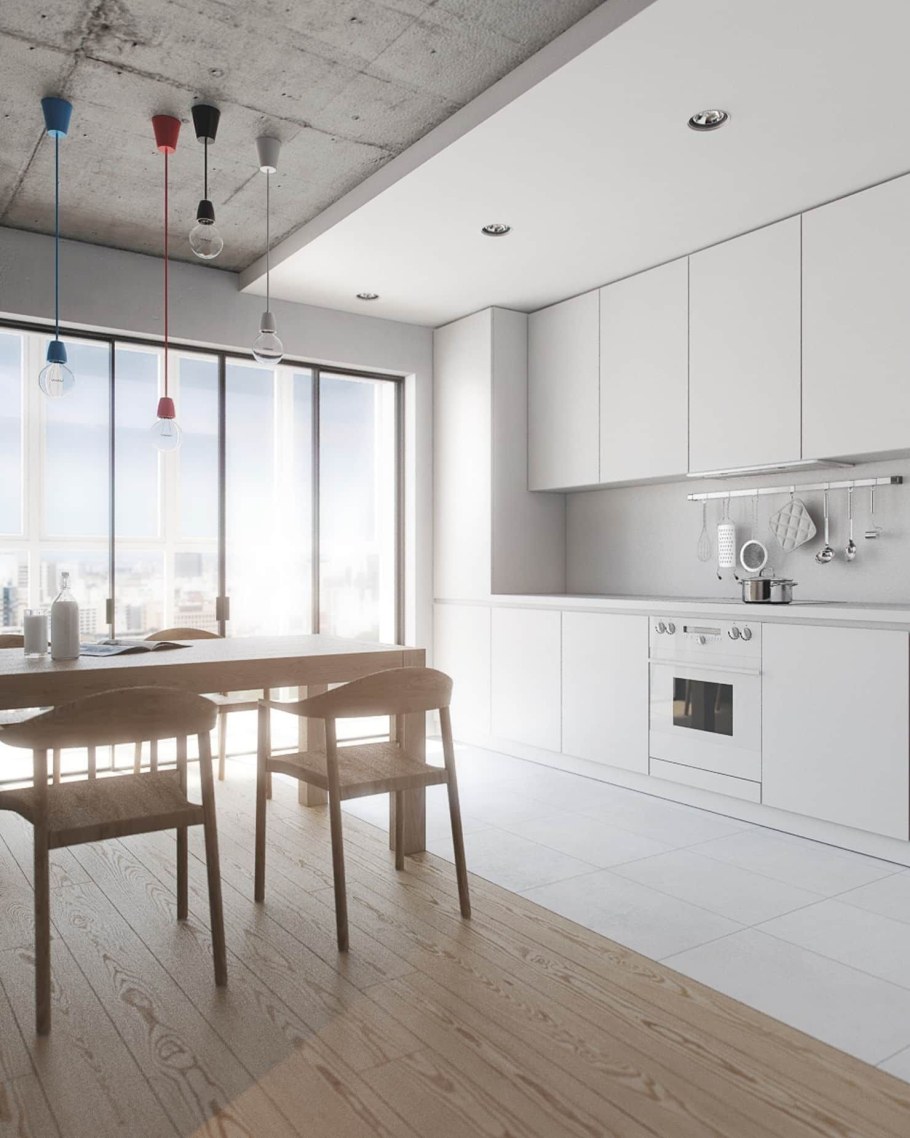 Кухня в стиле лофт 2023 белая