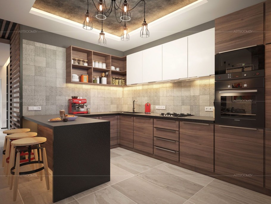 Кухни под дерево в стиле лофт