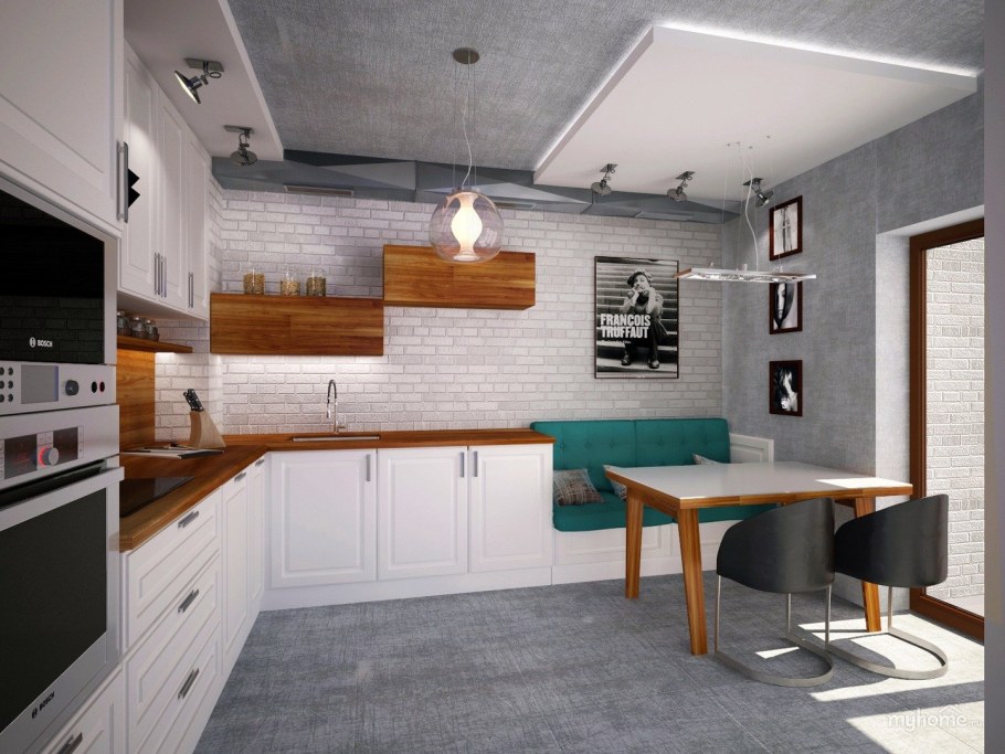 Маленькая угловая кухня в стиле лофт