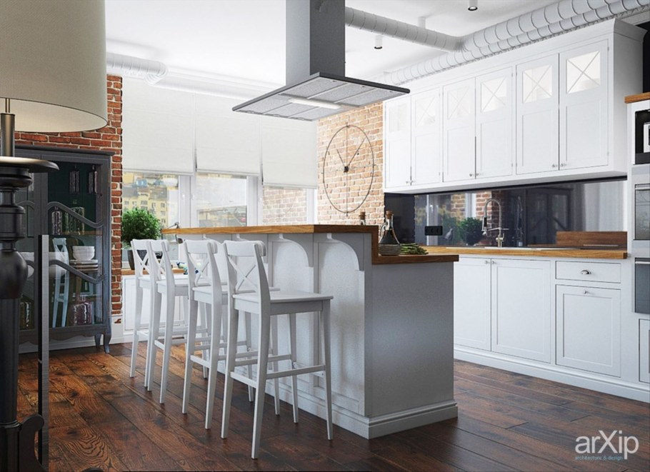 Кухня в стиле лофт светлая