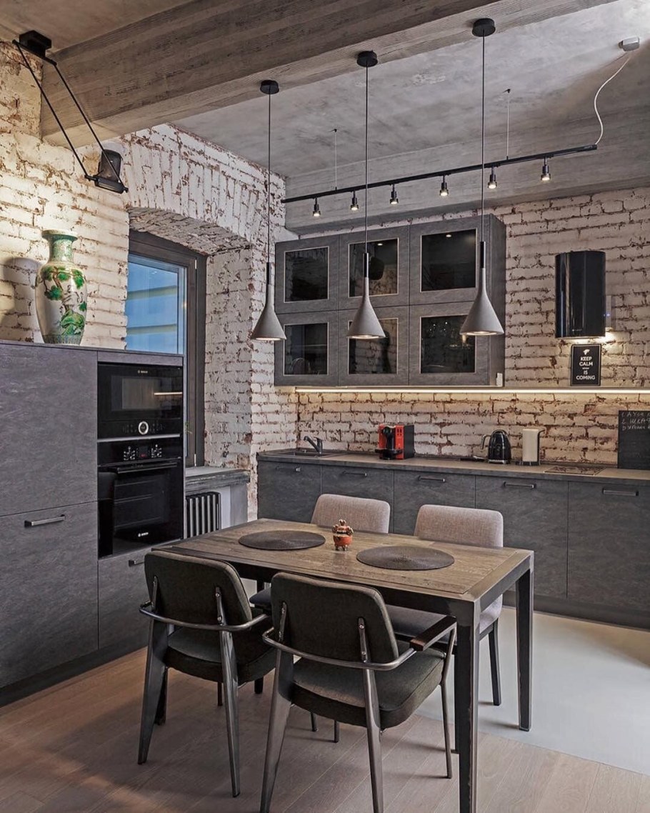 Интерьер кухни 12м2 в стиле лофт