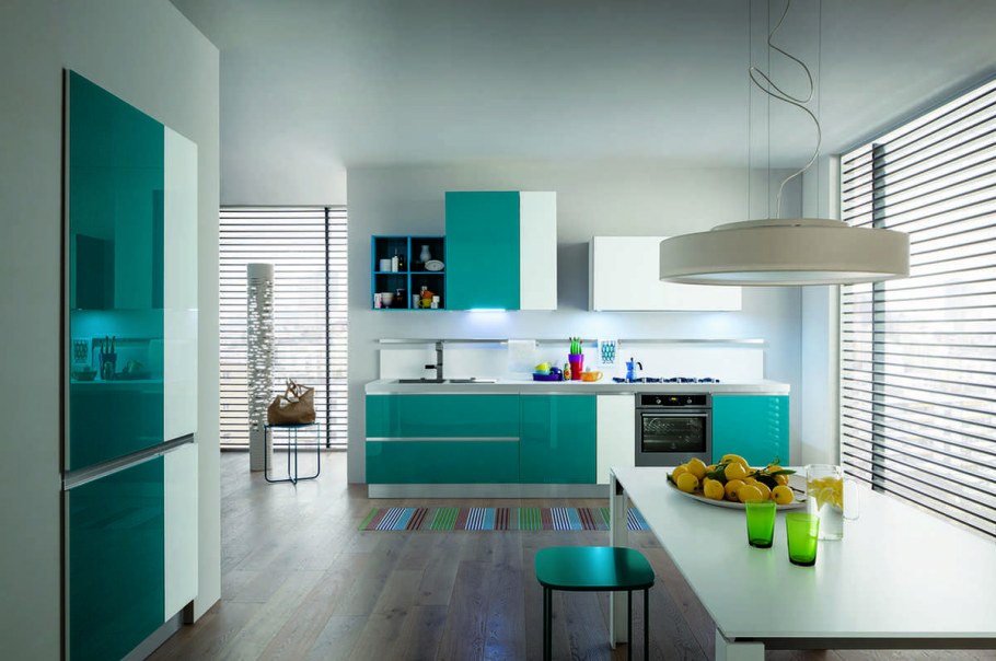Бирюзовая кухня в интерьере