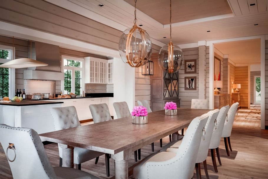 Гостиная столовая в загородном доме