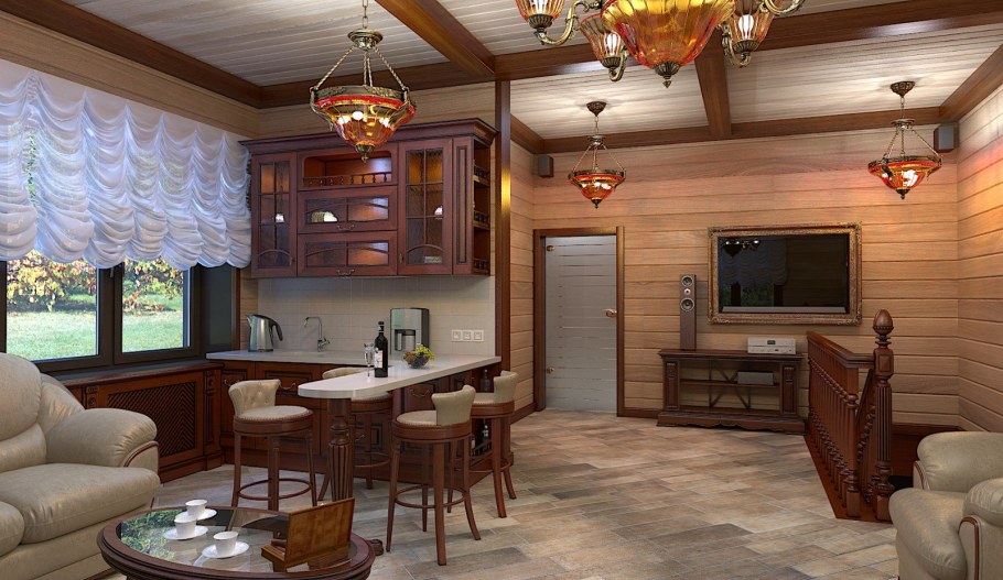 Кухня в загородном деревянном доме