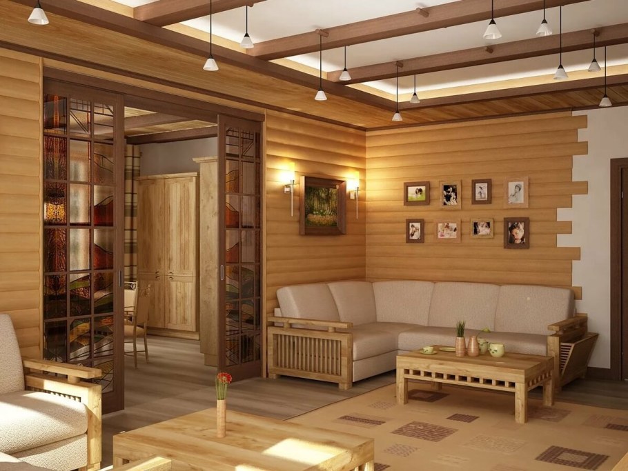 Гостиная в деревянном доме