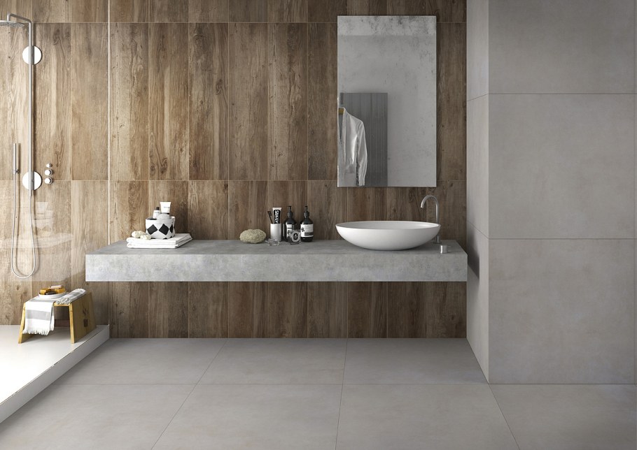 Керамогранит под дерево в ванной