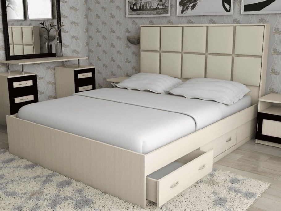 Кровать СЛАВМЕБЕЛЬ волна 2 двуспальная с ящиками