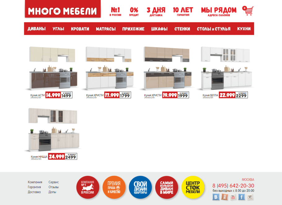 Кухни в магазине много мебели