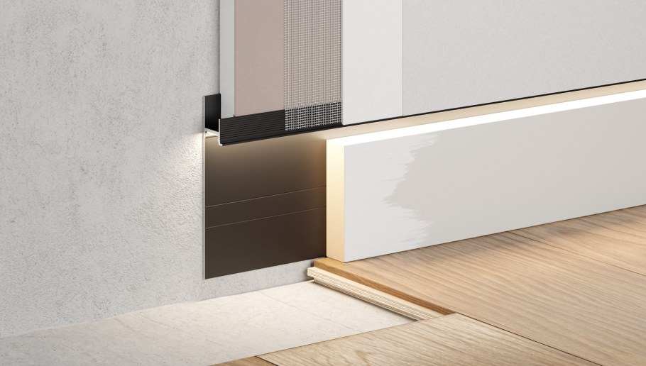 Скрытый плинтус для пола и стен с обоями