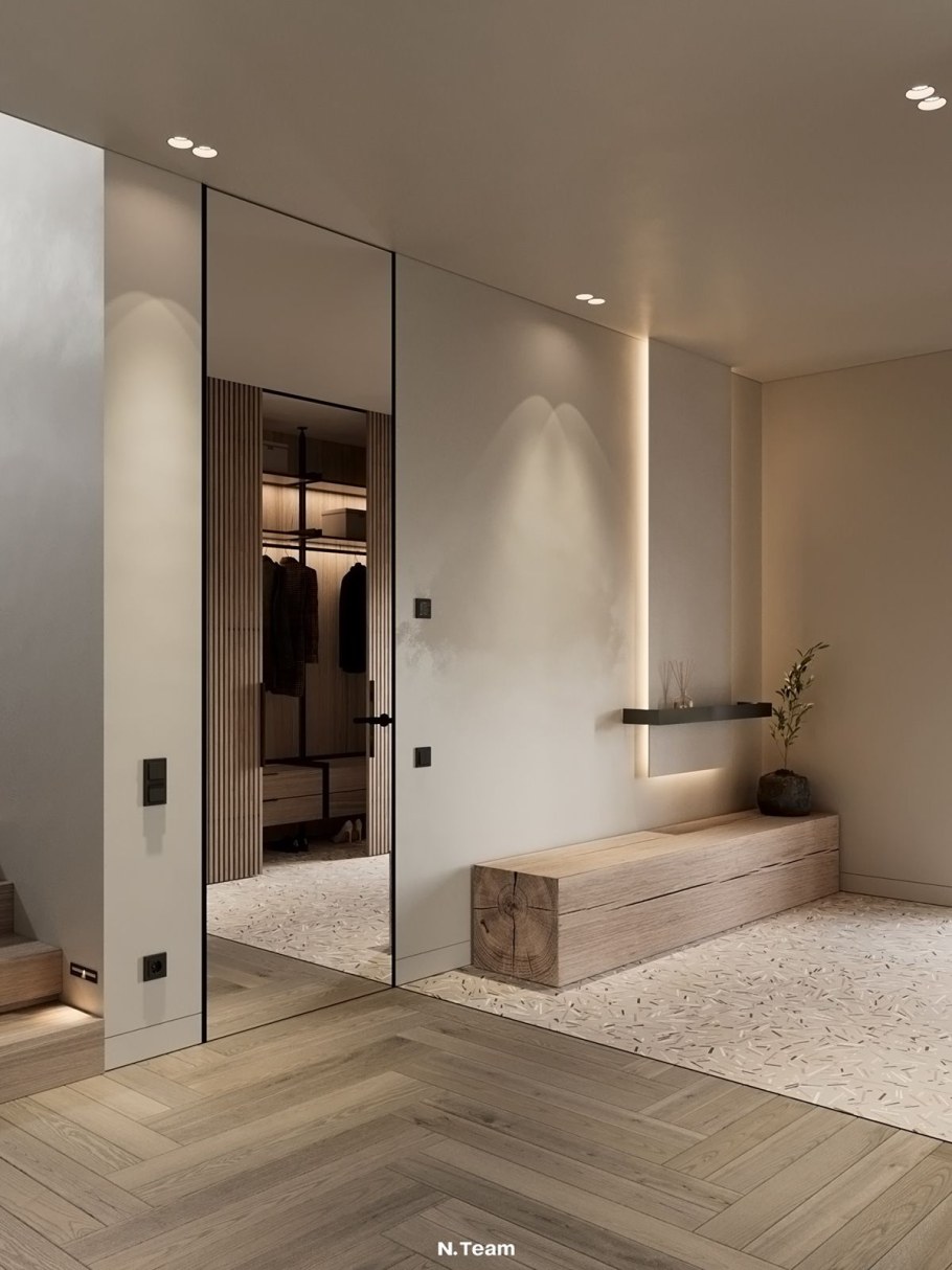 Скрытый плинтус в интерьере близко