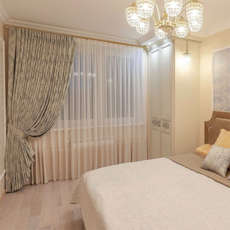 Тюль в спальню в современном стиле