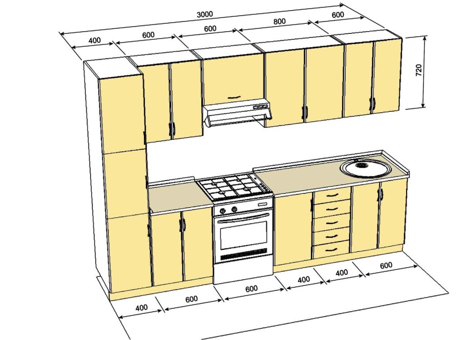 Чертеж прямой кухни