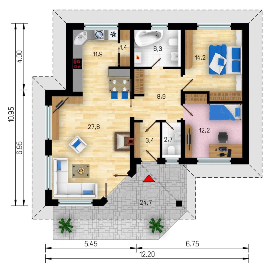 Планировка дома 80 кв.м одноэтажный с 2 спальнями
