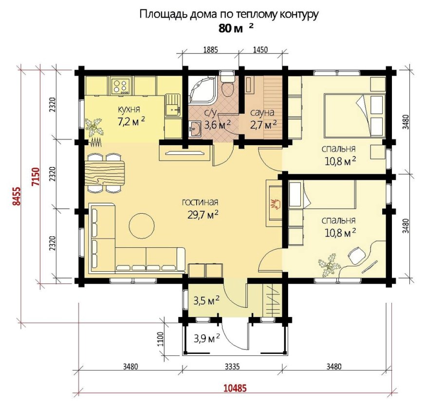Дом 80 кв.м проект одноэтажный