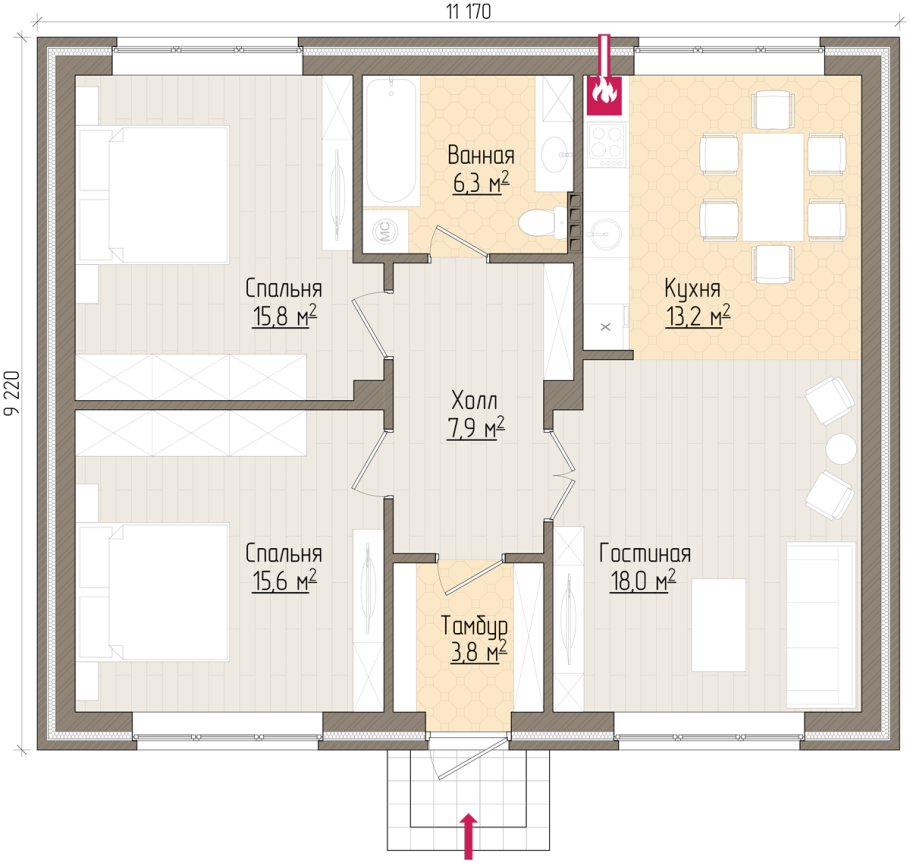 Одноэтажный дом 80 кв.м планировка