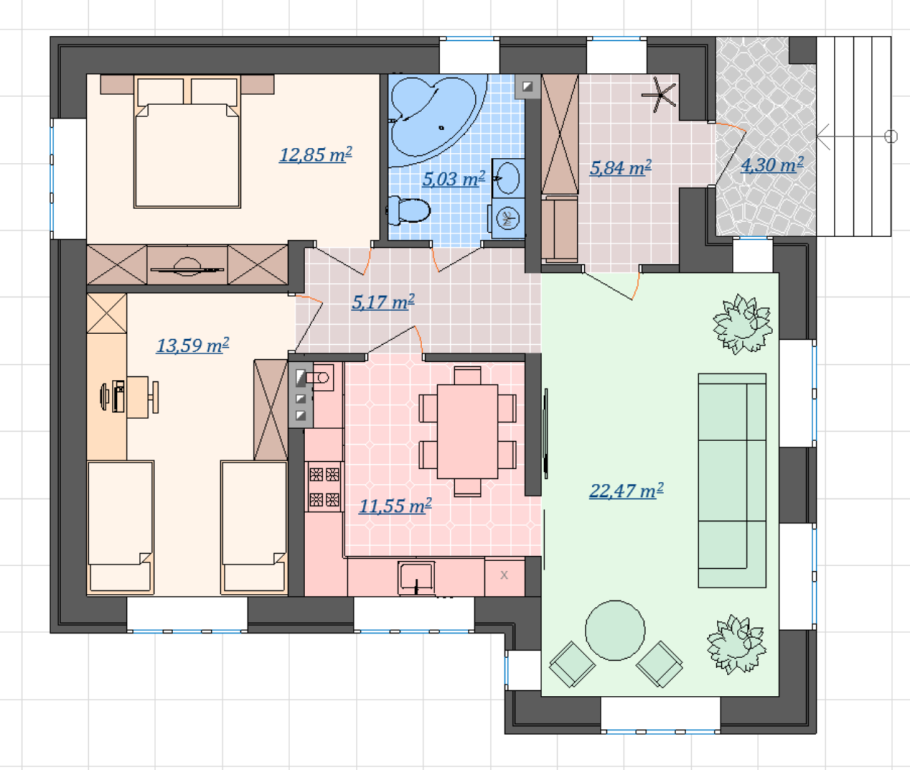 Дом 2 спальни кухня гостиная одноэтажный 80кв