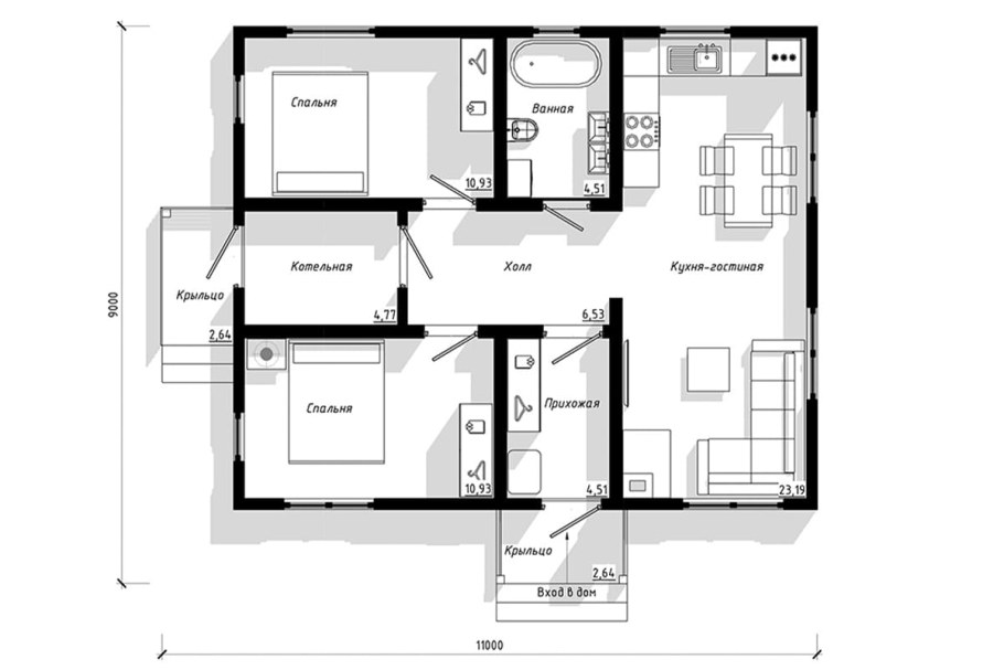 Одноэтажный каркасный дом 80 м2 планировка