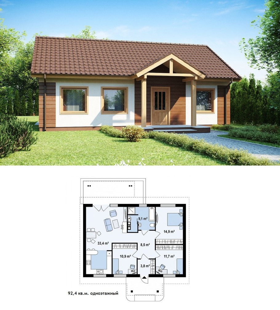 Одноэтажный дом 100м2 проект
