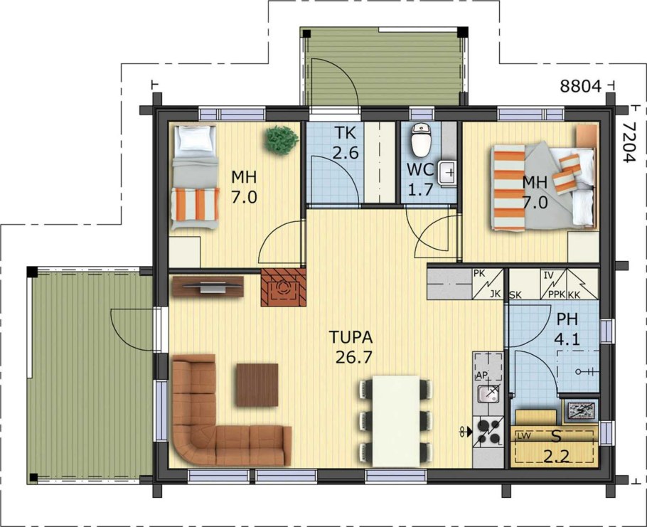 Планировка дома 60 кв.м одноэтажный с сауной