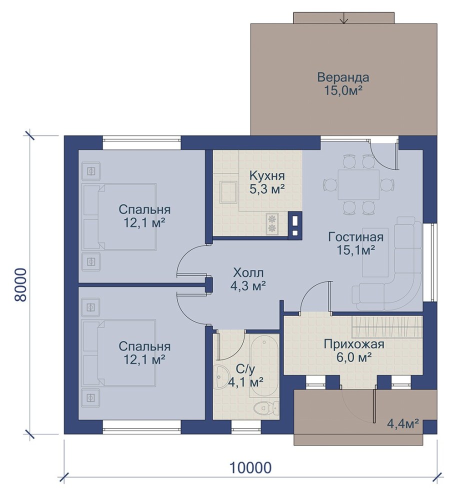 Проект дома из газобетона 80 кв.м одноэтажный
