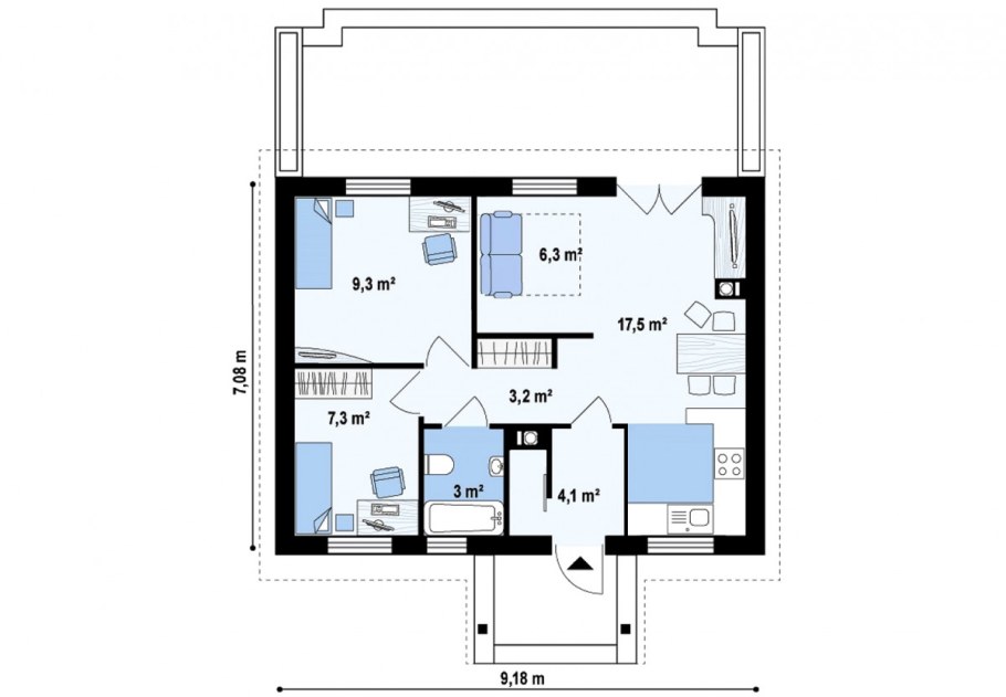Дом из газобетона 9х9 планировка