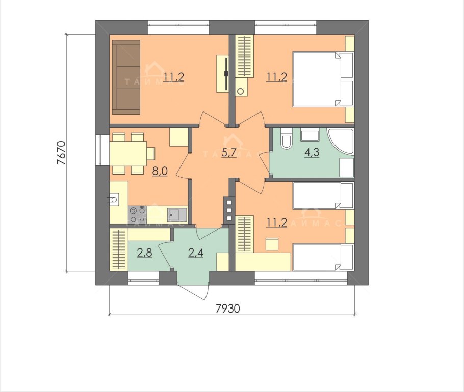 Дом 70 м2 одноэтажный планировка