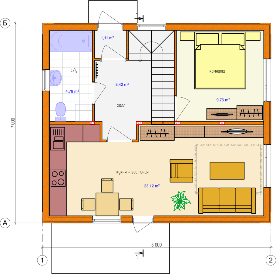 Финская планировка одноэтажного дома 70м2