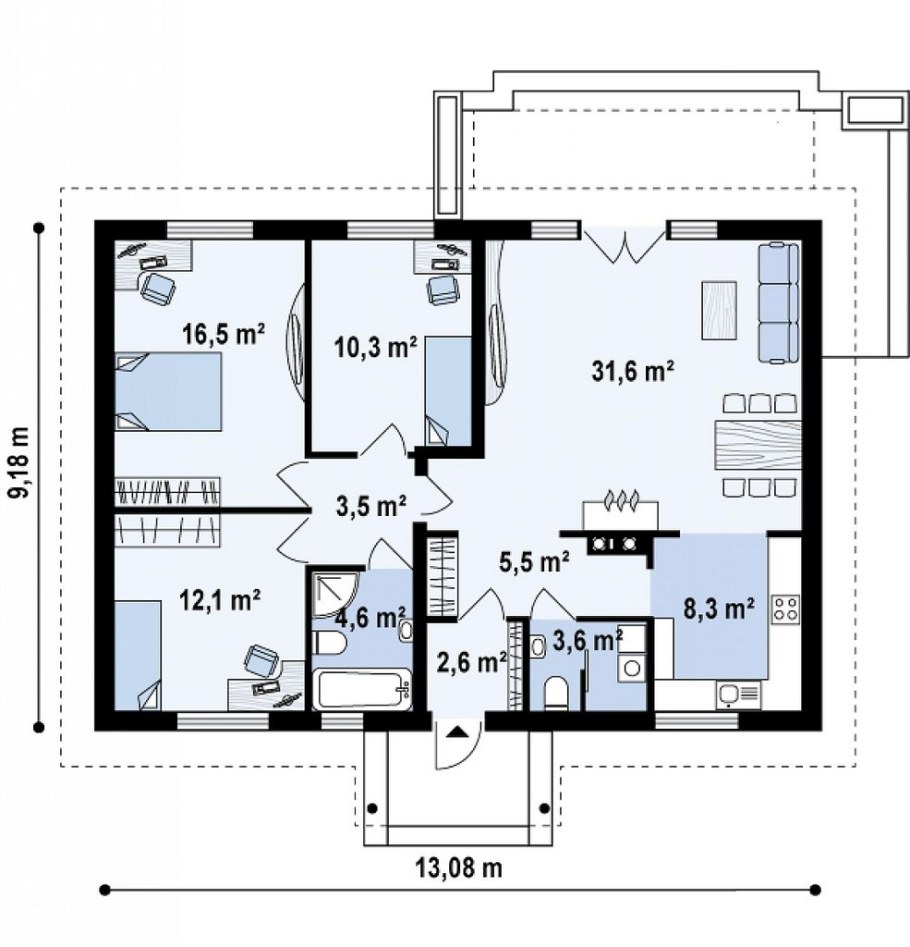Планировка одноэтажного 100 кв.м