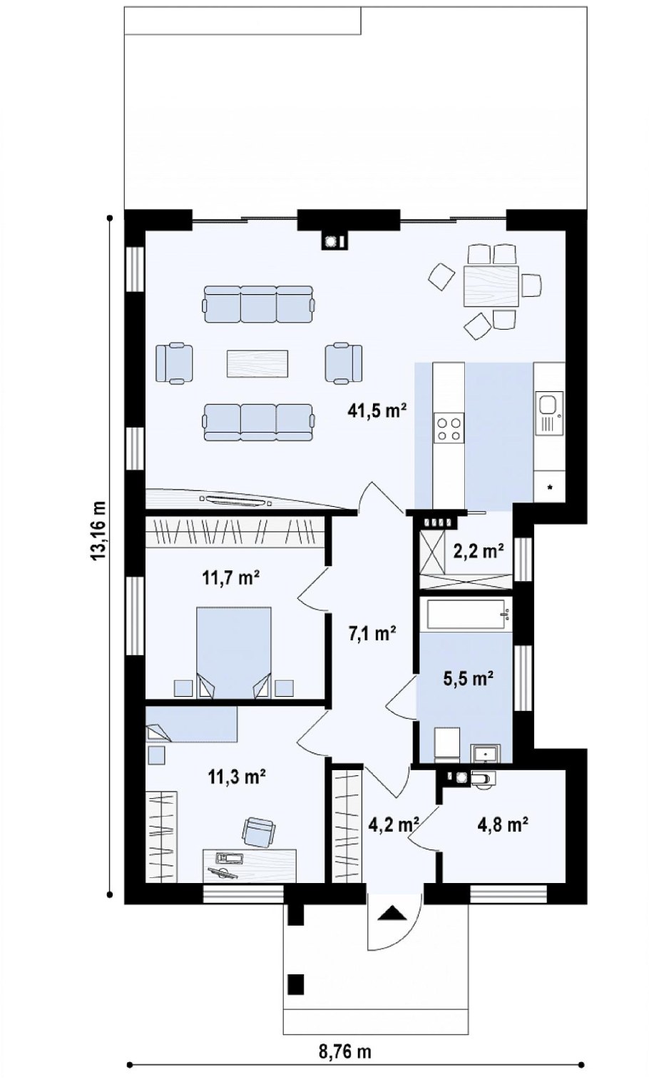 Проект дома 70 кв.м одноэтажный с двумя спальнями