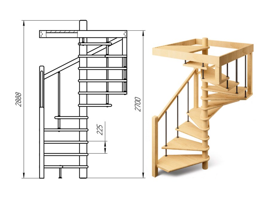 Винтовая лестница высота 3500 диаметр 1500