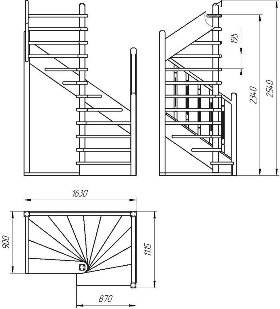Винтовая лестница высота 3500 диаметр 1500