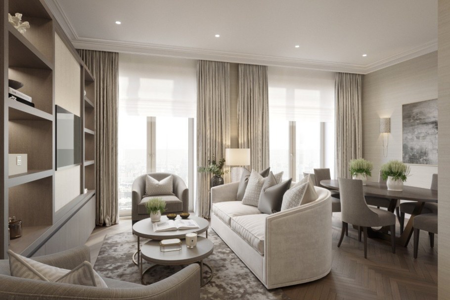 Бежевый интерьер гостиной