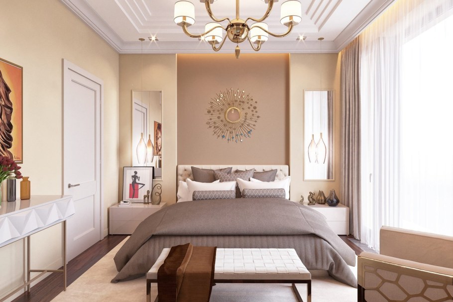 Бежевый интерьер спальни