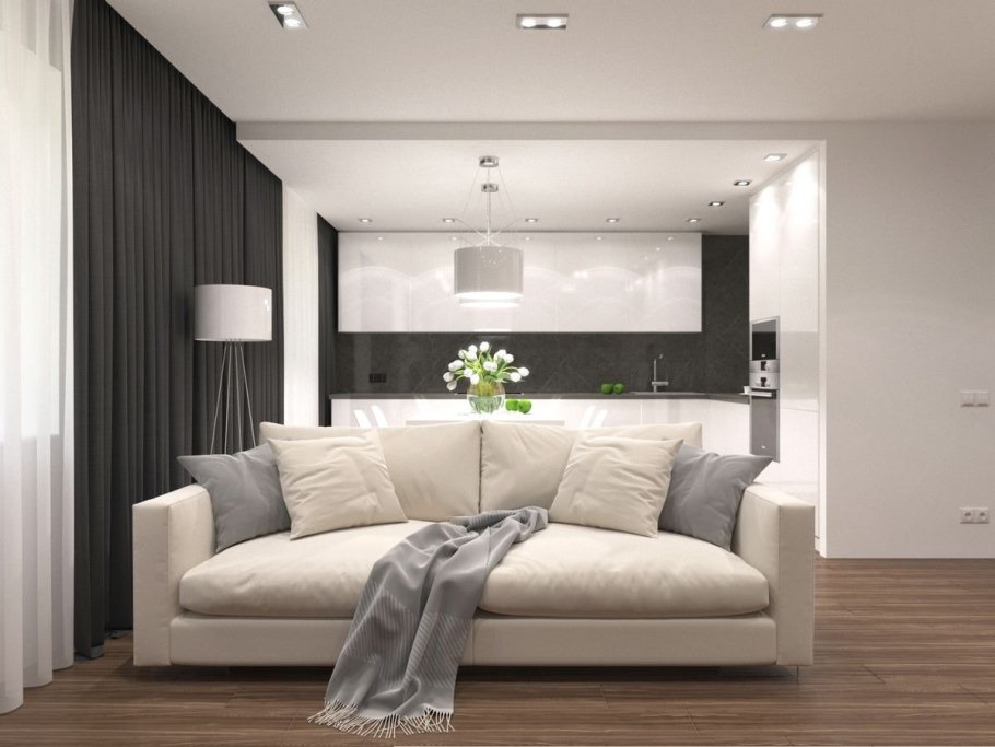 Минимализм в интерьере кухни гостиной