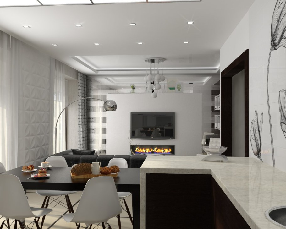 Кухня гостиная в минималистическом стиле