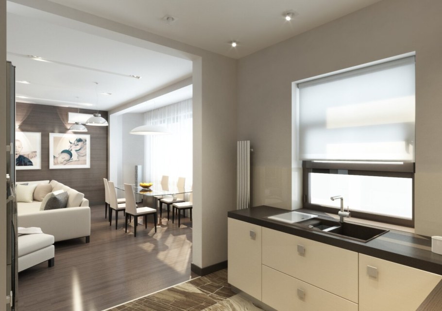 Кухня гостиная в минималистическом стиле
