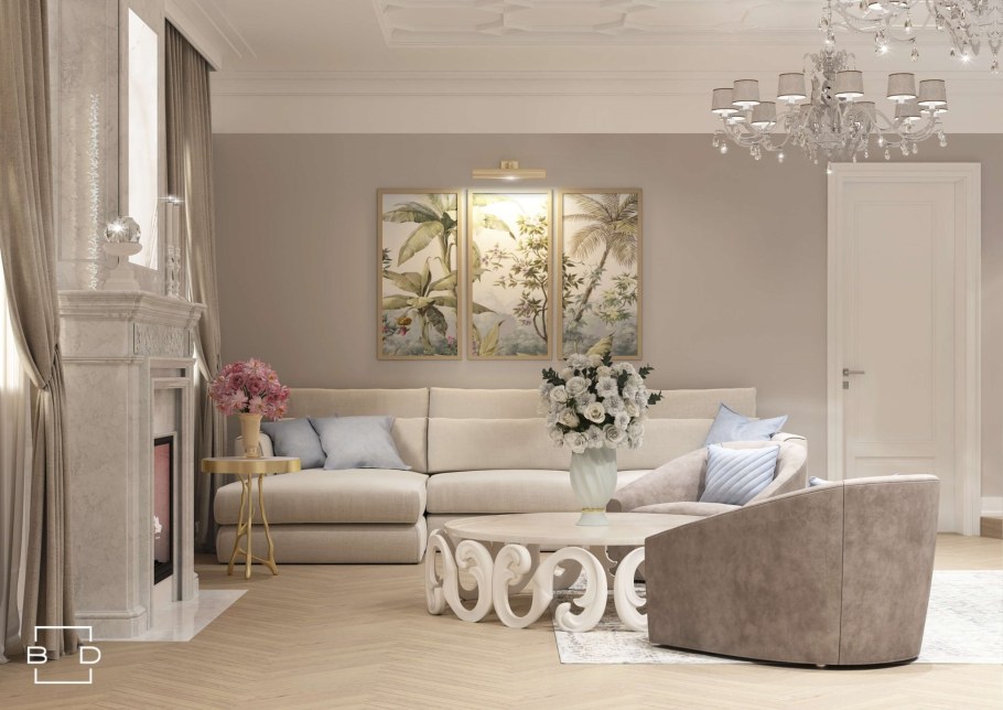 Гостиная в жемчужных тонах