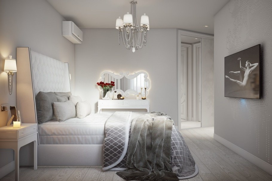 Перламутр в интерьере спальни