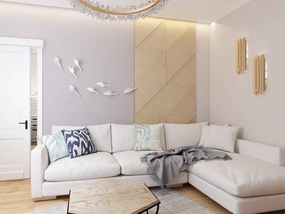 Жемчужный цвет в интерьере гостиной