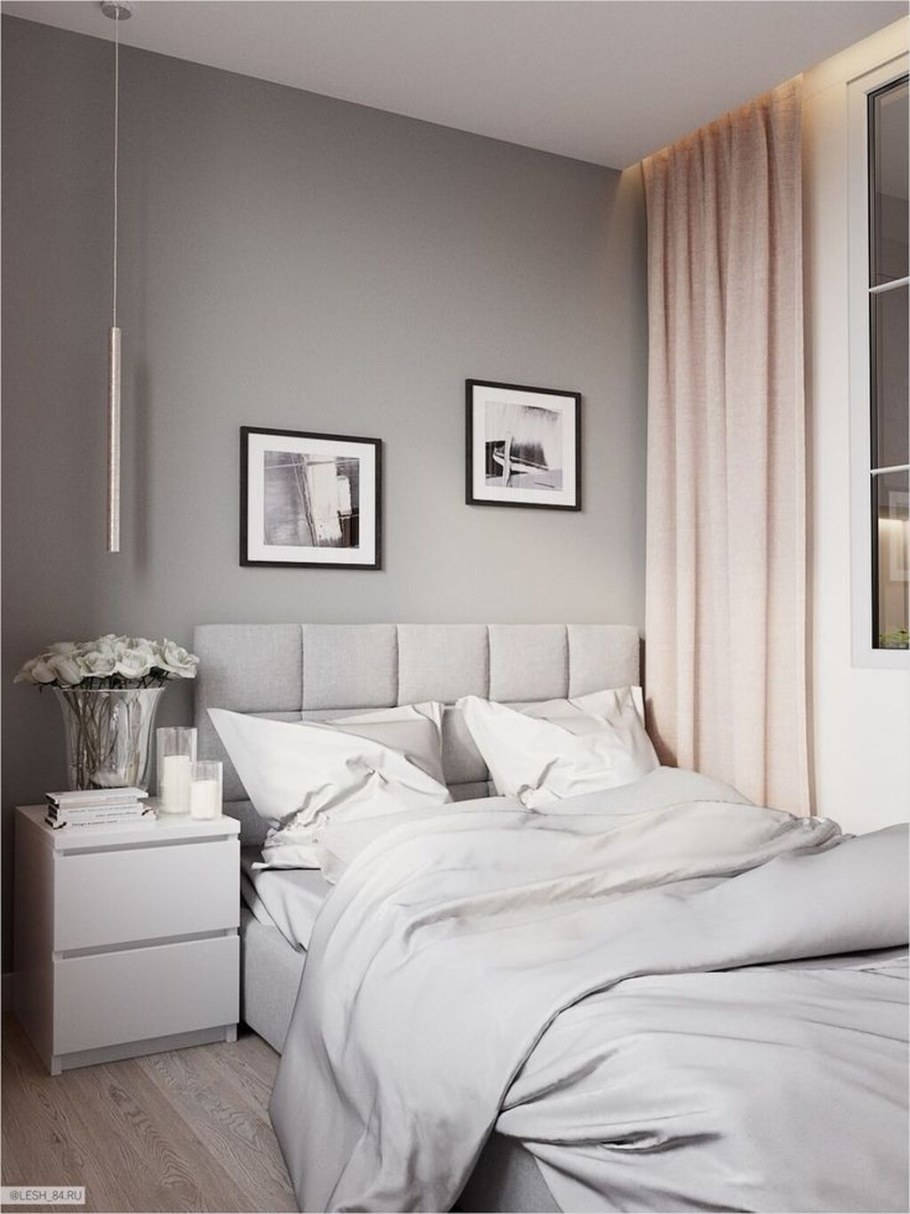 Серые стены в спальне