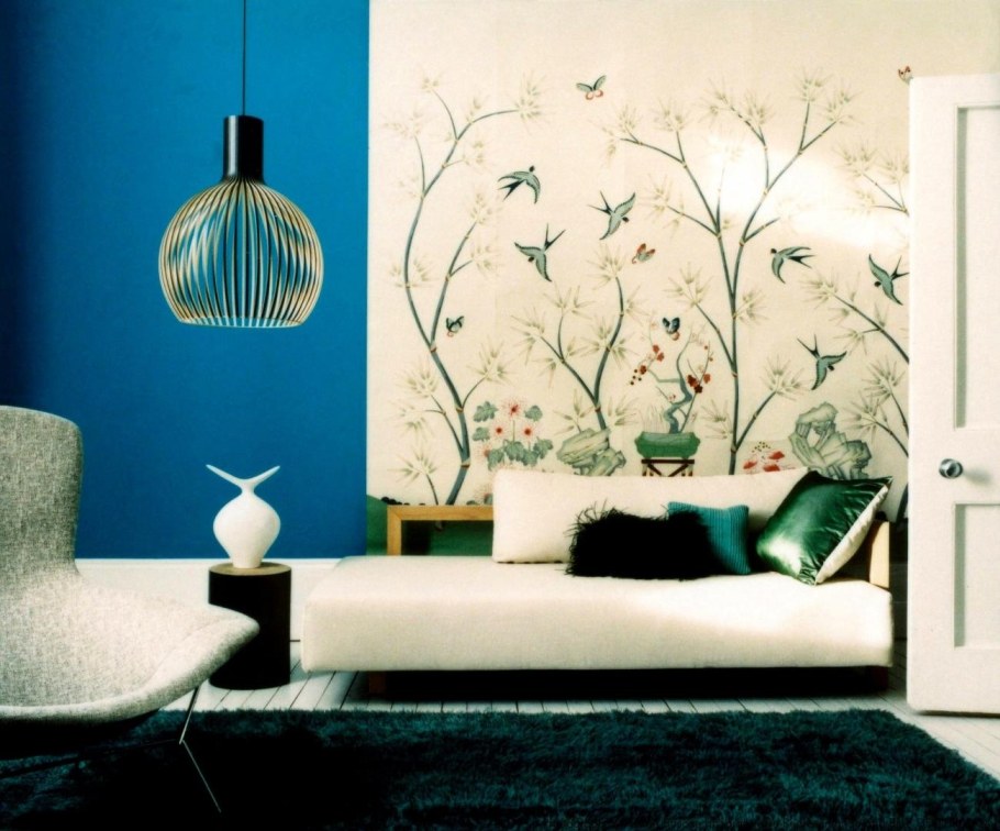 Стильные обои для гостиной с птицами