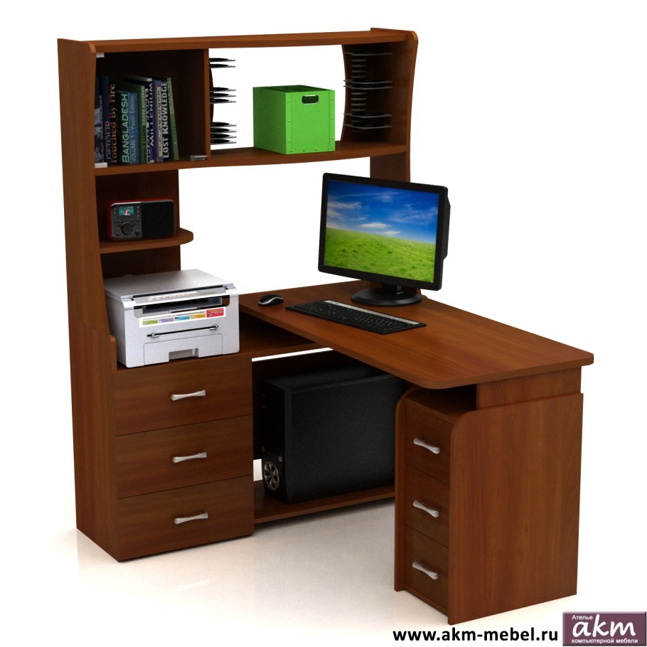 Компьютерный стол угловой с надстройкой и шкафчиками