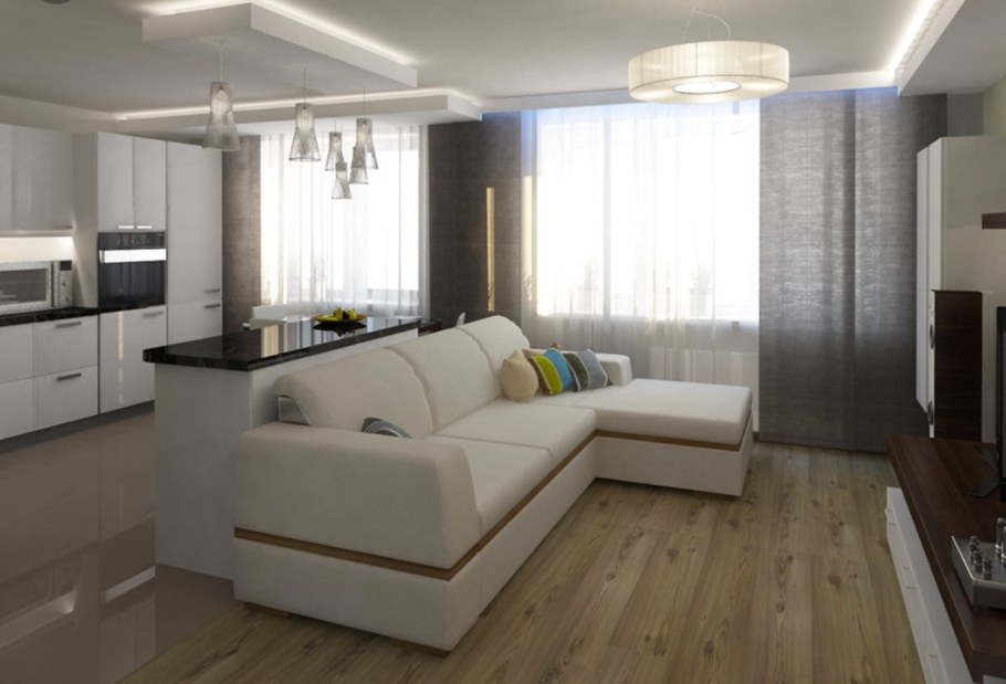 Интерьер студия кухня гостиная 30м2