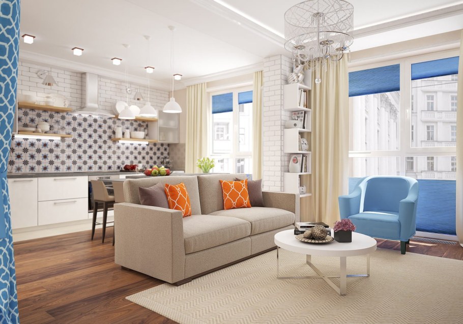 Интерьер студия кухня гостиная 30м2