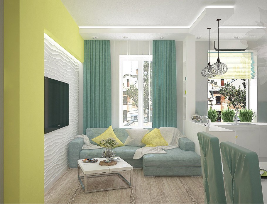 Гостиная в зеленых тонах