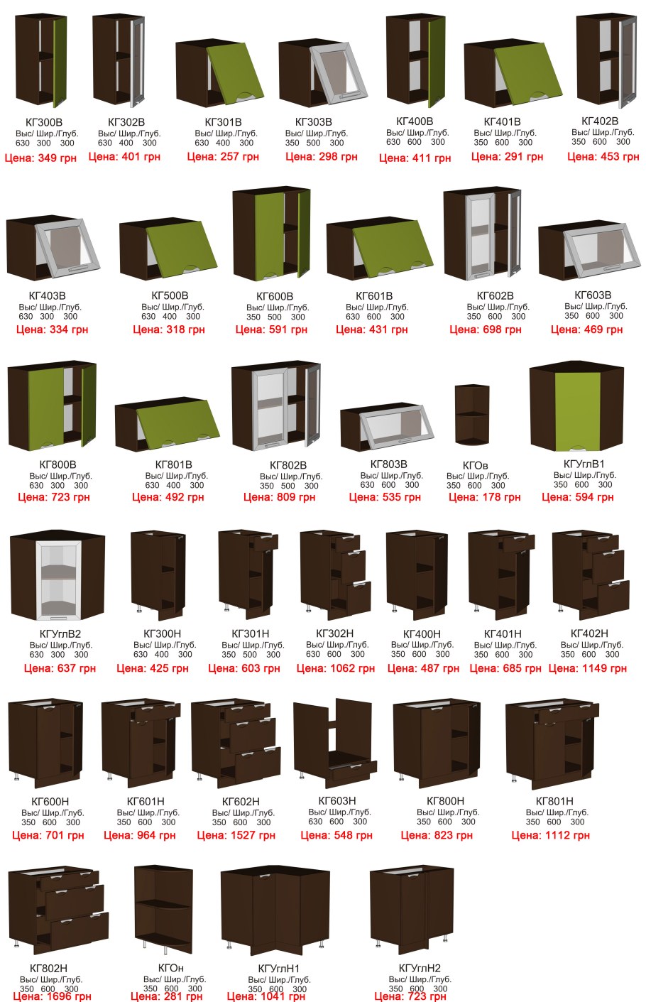 Стандартные кухонные модули