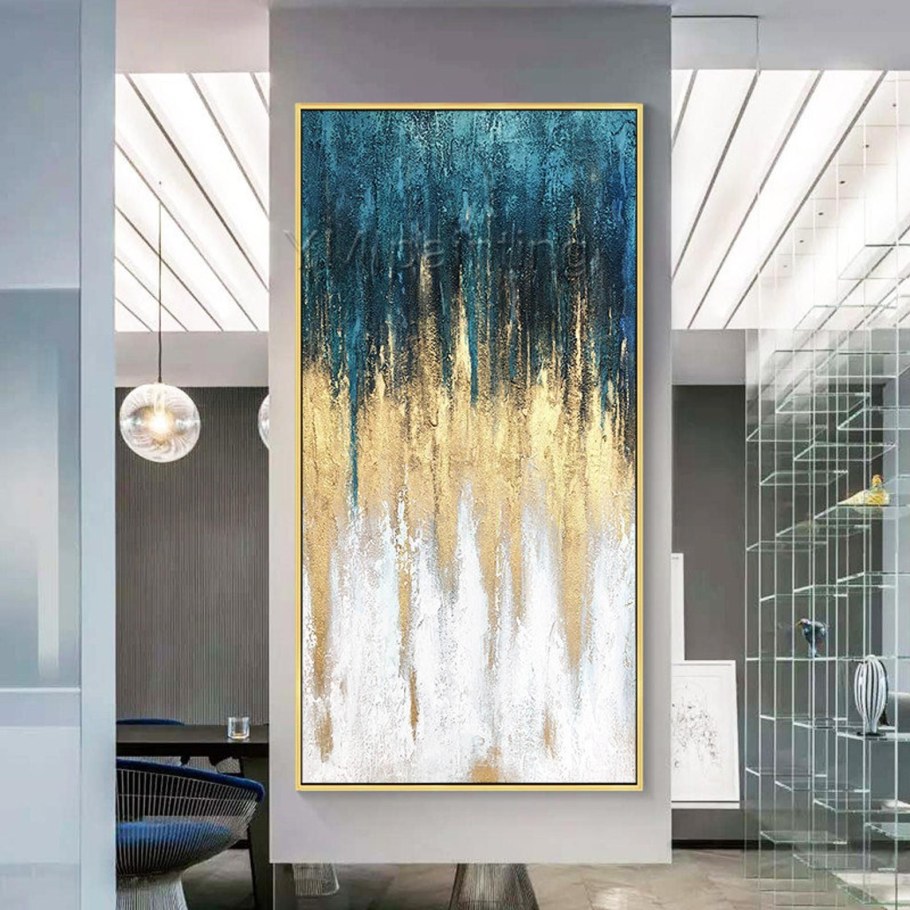 Картина абстракция синяя с золотом