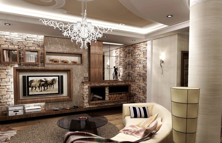 Камины в интерьере гостиной